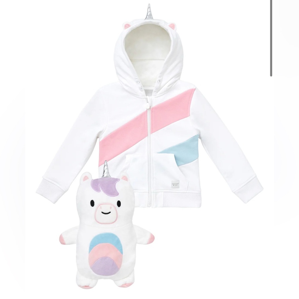 Kids Unicorn Hoodie - White, Pink, Blue